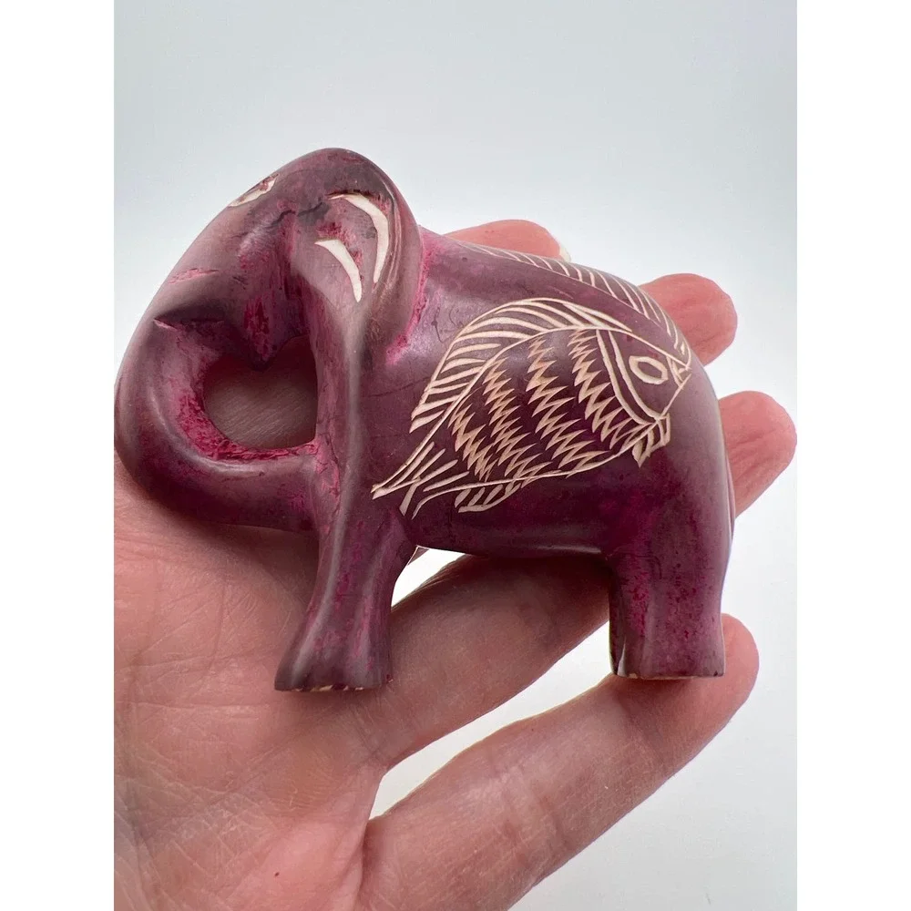 Wooden Red Hand Carved Elephant Fish Vintage‎ Classic